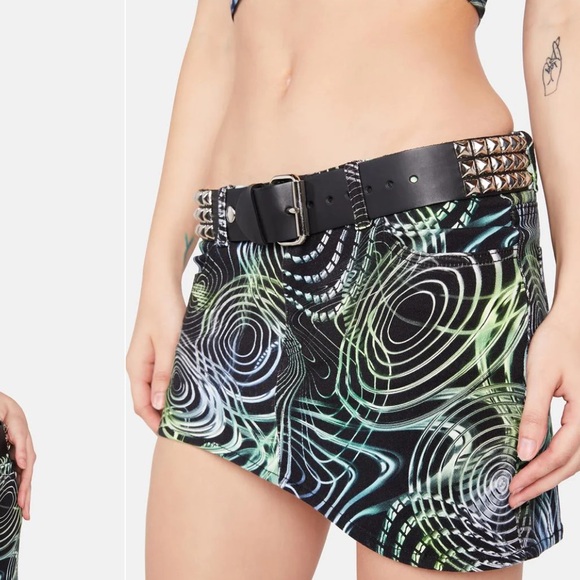 Horoscope X Dolls Kill Green Black Pulse Effect Denim Mini Skirt & Corset NWT M - Picture 3 of 16